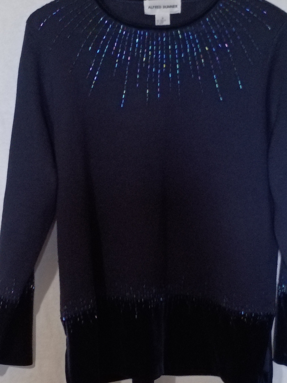 Alfred Dunner Women's Navy Sweater with Iridescent Bead Detail